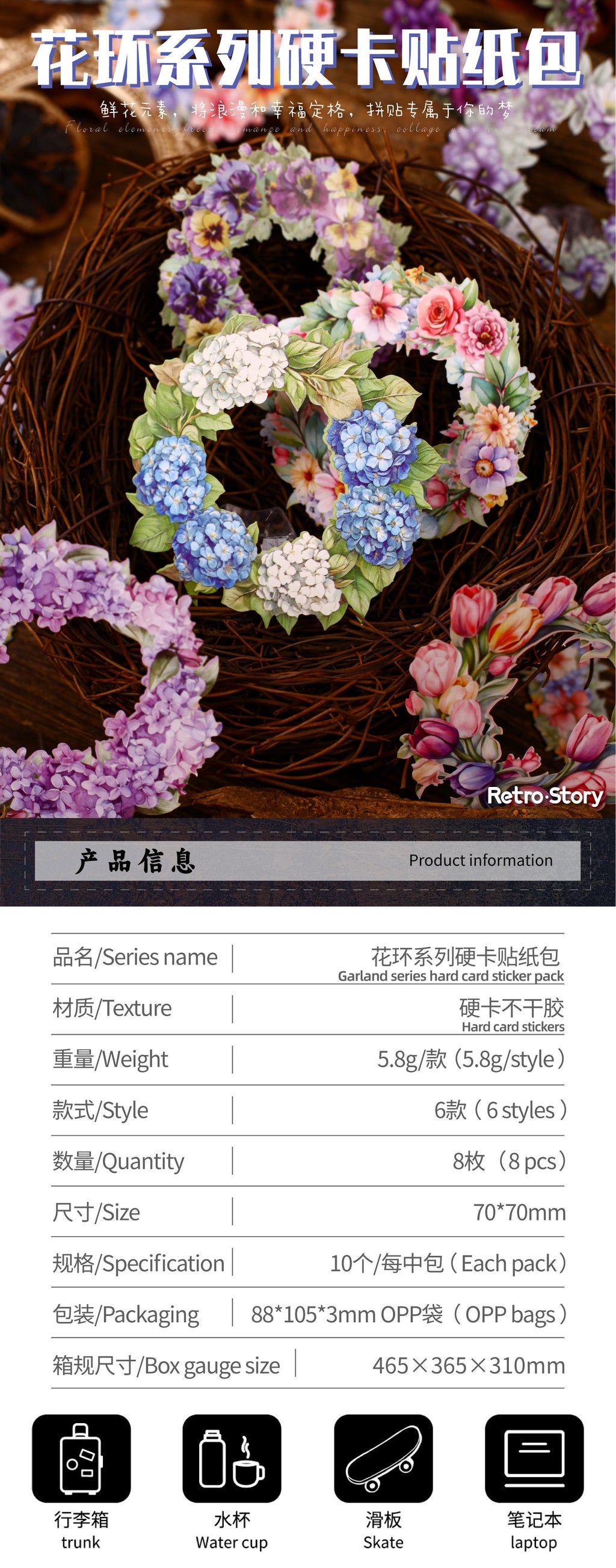 Retrostory Garland Series Pet Hard Cardboard Stickers Creative Pastoral Decoration Collage Material Landscaping Stickers