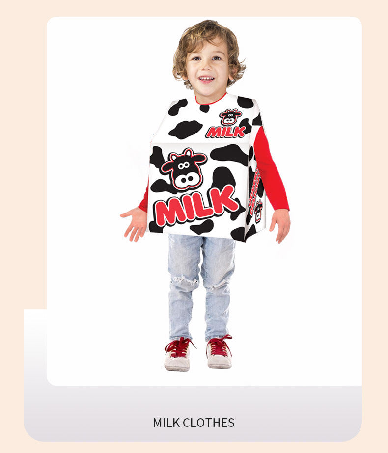 Halloween Adult Food Costume Cosplay Milk Carton Game Stage Costume Game Theme Dance Party