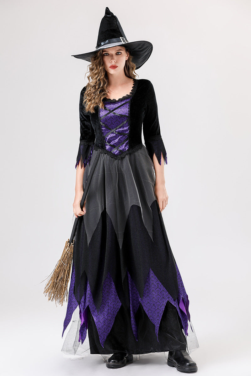 European and American Halloween Cosplay Witch Costume Vampire Black Purple Dress Magic Witch Role Play