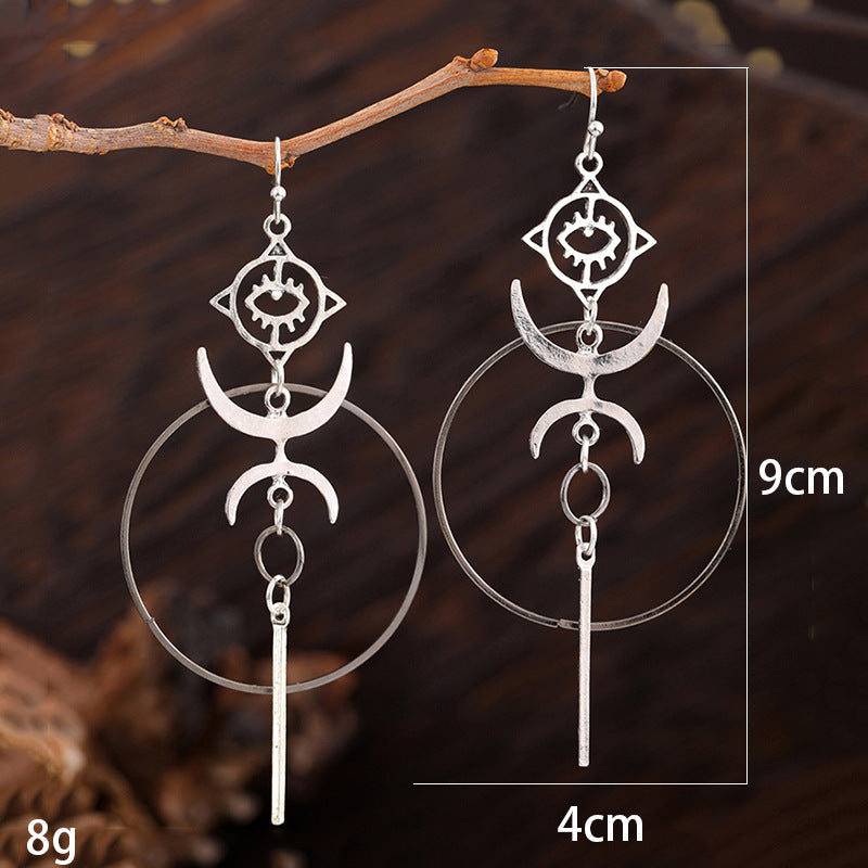 Gothic Devil's Eye Punk Earrings Halloween Accessories Ancient Silver Moon Metal Long Earrings Cross-Border