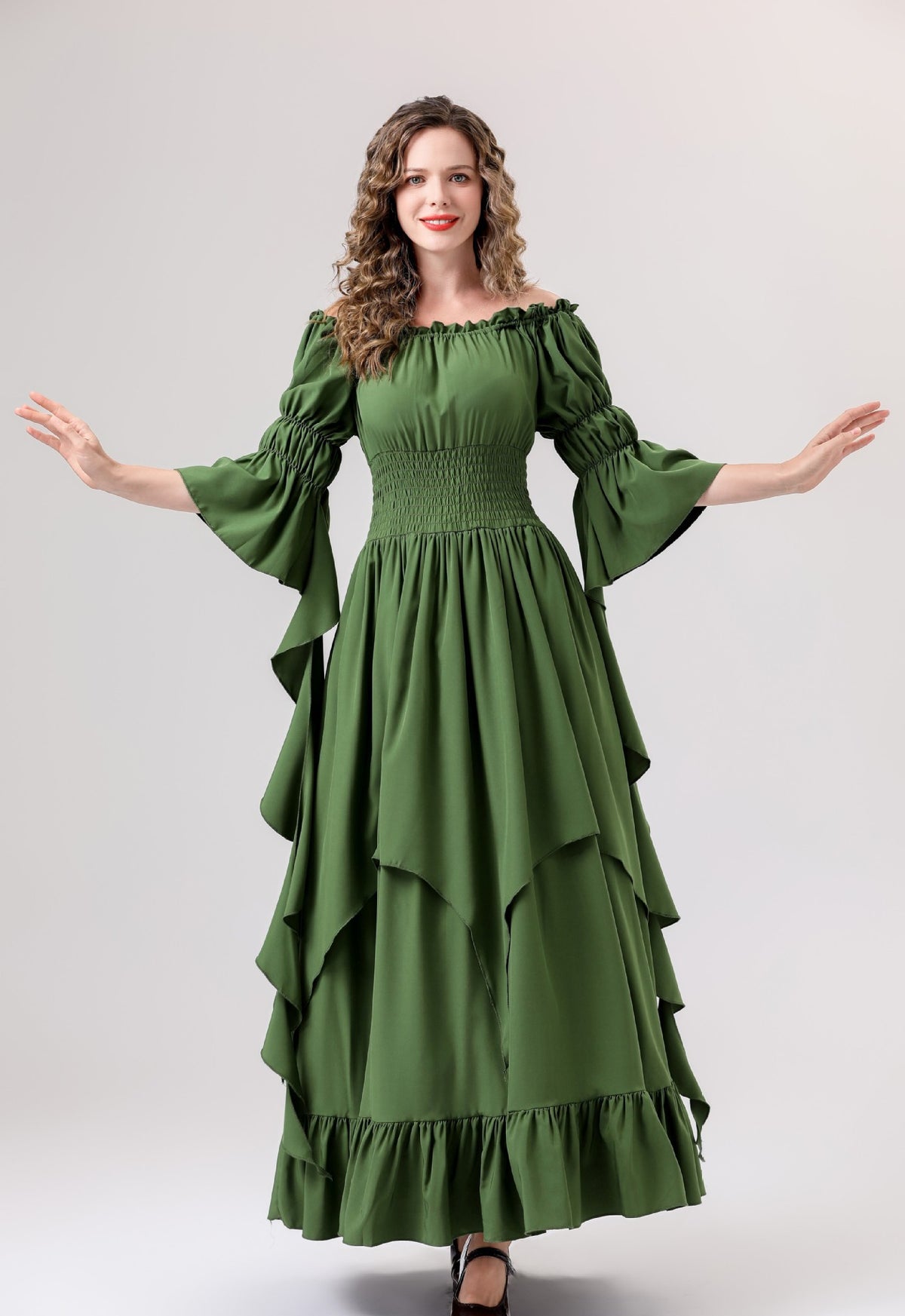 Halloween Medieval Renaissance Retro Dress European and American Square Collar Bundle Waist Dress Stage Performance Costume