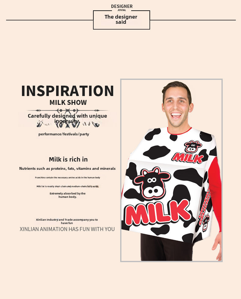 Halloween Adult Food Costume Cosplay Milk Carton Game Stage Costume Game Theme Dance Party
