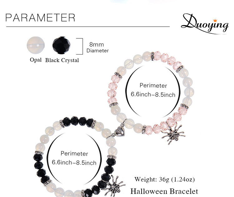 Personalized Dark Wind Halloween Spider Pendant Bracelet suit 8mm Crystal Onyx Stone Beaded Couple Bracelet