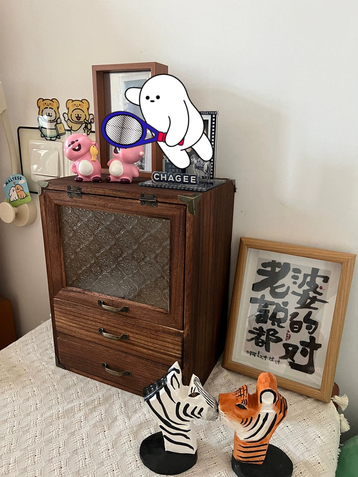 Multifunctional Wooden Desk Organizer with Drawers Desktop Storage Box for Home and Office Elegant Storage Solution for Sundries