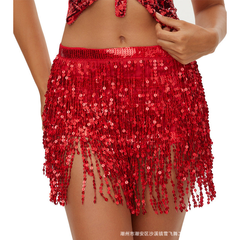 Halloween New Belly Dance Beads Waist Chain 4 Layer Beads Sequins Dance Performance Hip Towel Tassel Waist Seal Belt