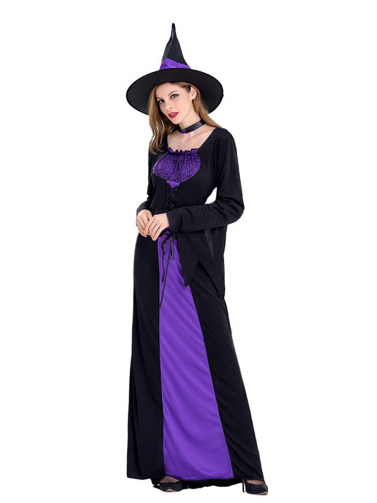Amazon Cross-Border Halloween Purple Witch Costume Magician Long Skirt Wizard Cosplay Stage Performance Costume
