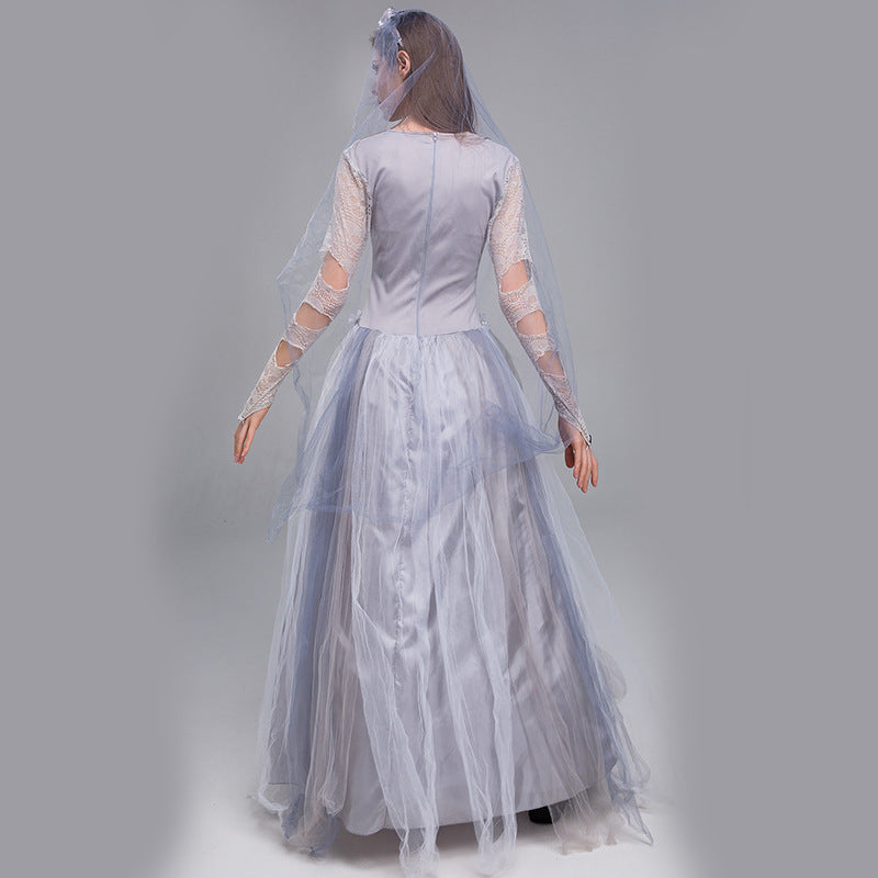Foreign Trade Halloween Horror Gray Skeleton Ghost Bride Dress Ghost Zombie Costume for Masquerade Performance