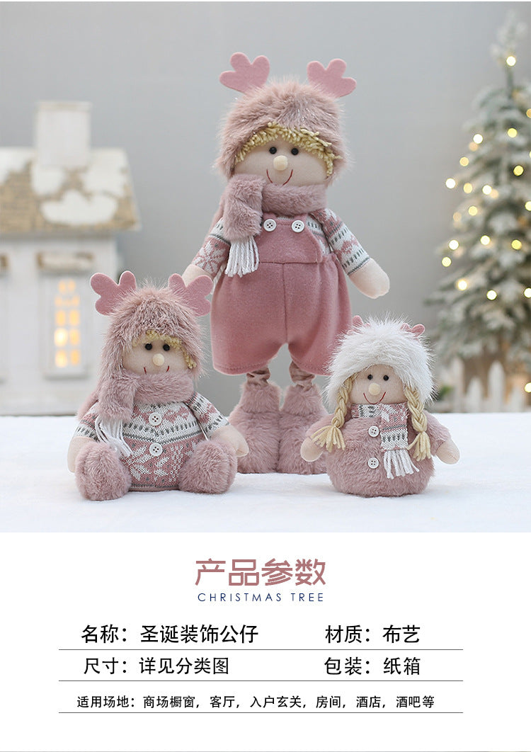 Cross Border Christmas Decorations Pink Antlers Doll Fabric Boys and Girls Doll Standing Doll Desktop Ornaments