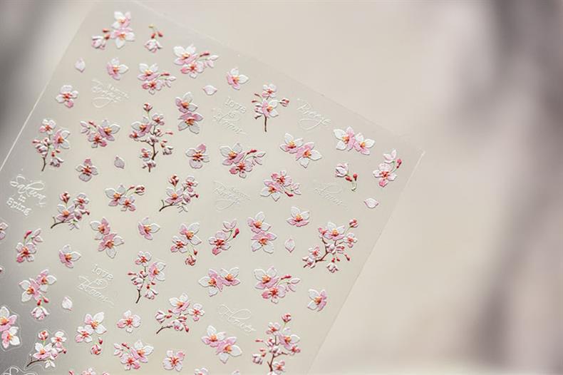 Spring Cherry Blossom Nail Stickers New Embossed 5D Three-Dimensional Japanese Style Internet Celebrity Ins Flower Nail Sticker Decorations