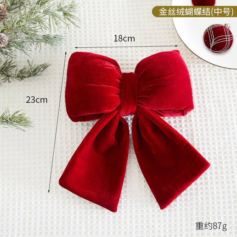 Christmas Tree Decoration Home Gold Velvet Bow Large Pendant Photo Atmosphere Props Atmosphere Flocking Bow