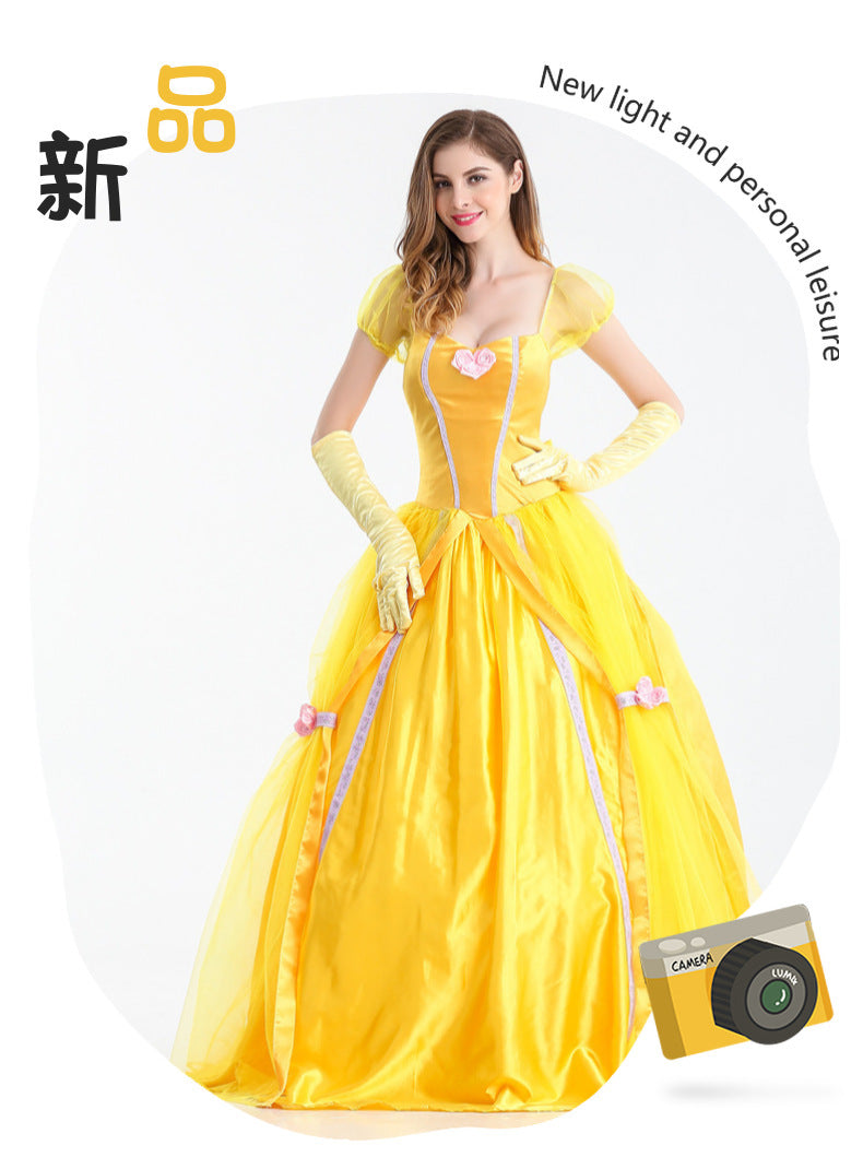 Halloween Costume Beauty and the Beast Movie Character Belle Princess Yellow Dress Game Princess Costume
