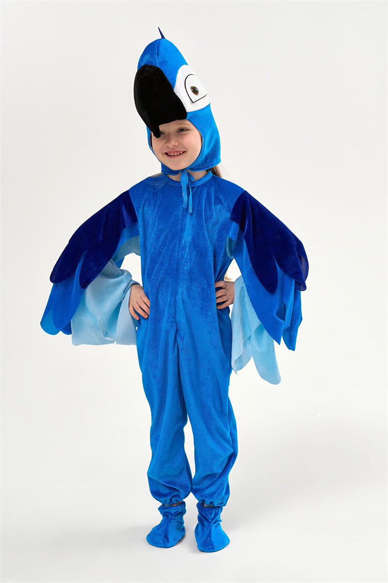 Halloween Children's Performance Costume Cartoon Animal One-piece Costume Blue Red Parrot COS Performance Costume