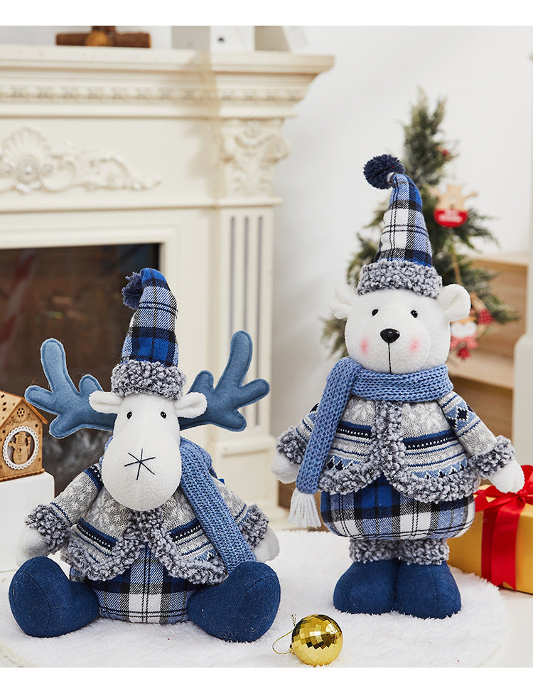 Cross Border Christmas Decorations Ski Snowman Doll Desktop Doll Blue Gauge Fabric Christmas Iron Feet Snowman Ornaments