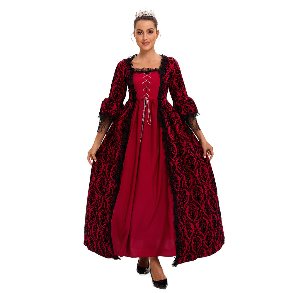 S-5xl plus size Halloween costume lace stitching vintage court queen dress Victoria maxi dress ball gown