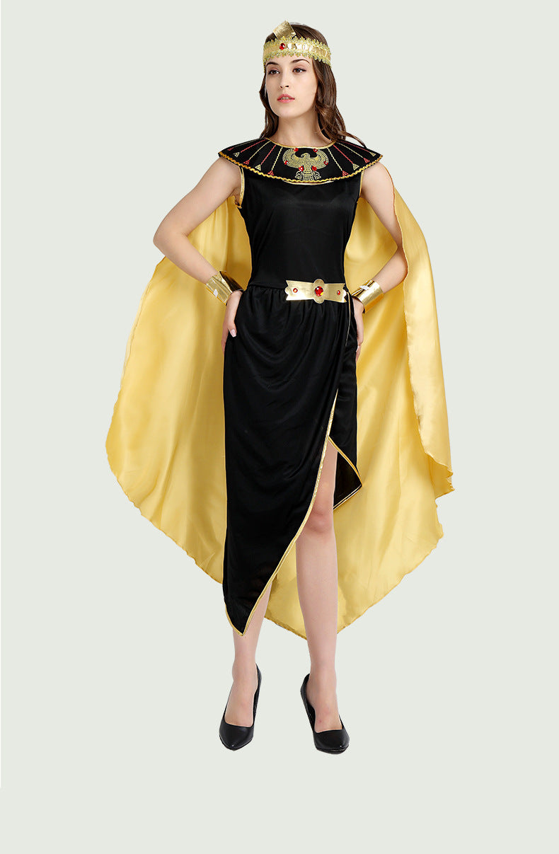 Halloween Holiday Party Egyptian Pharaoh Queen Cosplay Costume Gold Cloak Stage Performance Props Costumes