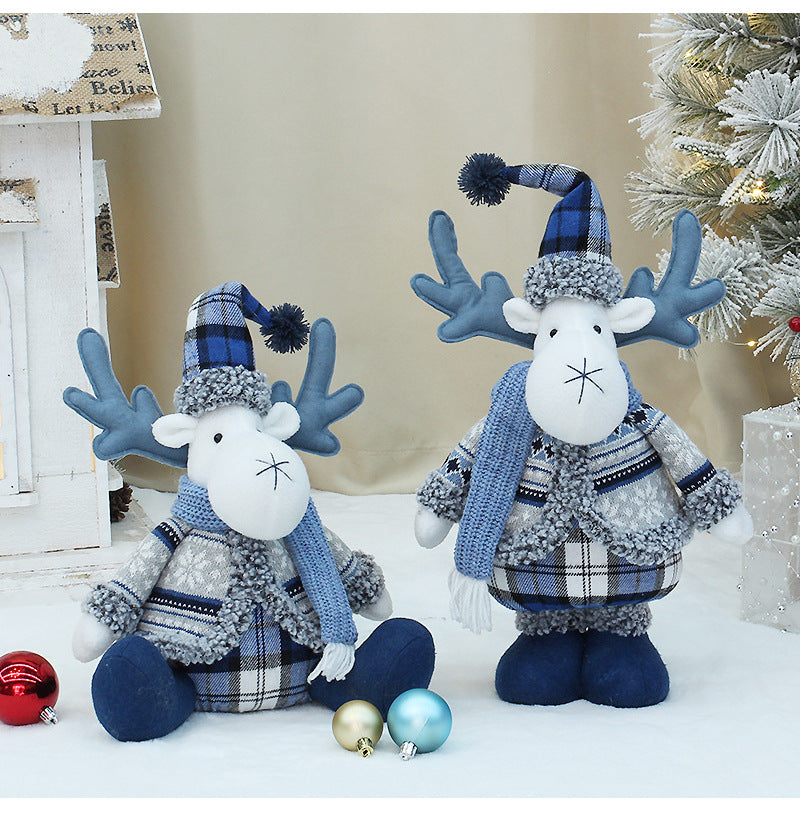 Cross-border New Christmas Decorations Blue Doll Window Arrangement Elk Doll Christmas Cloth Bear Ornaments