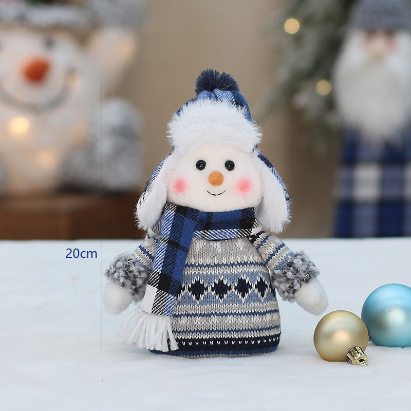 Cross Border Christmas Decorations Ski Snowman Doll Desktop Doll Blue Gauge Fabric Christmas Iron Feet Snowman Ornaments