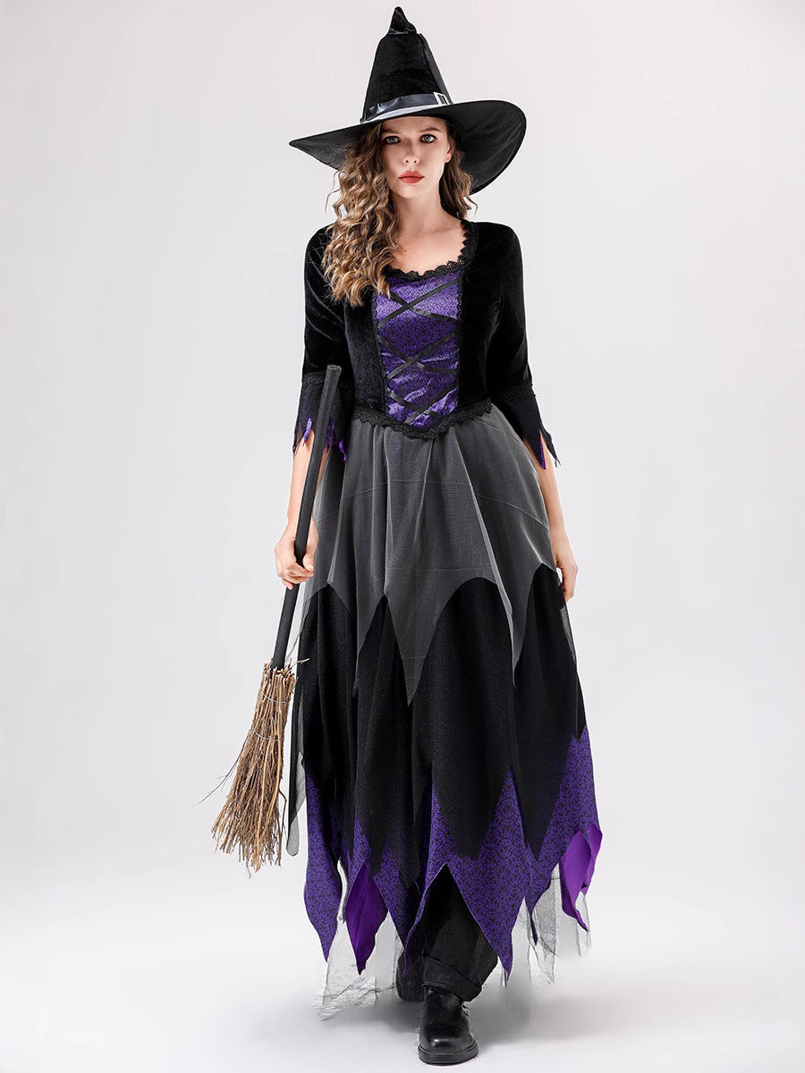 European and American Halloween Cosplay Witch Costume Vampire Black Purple Dress Magic Witch Role Play
