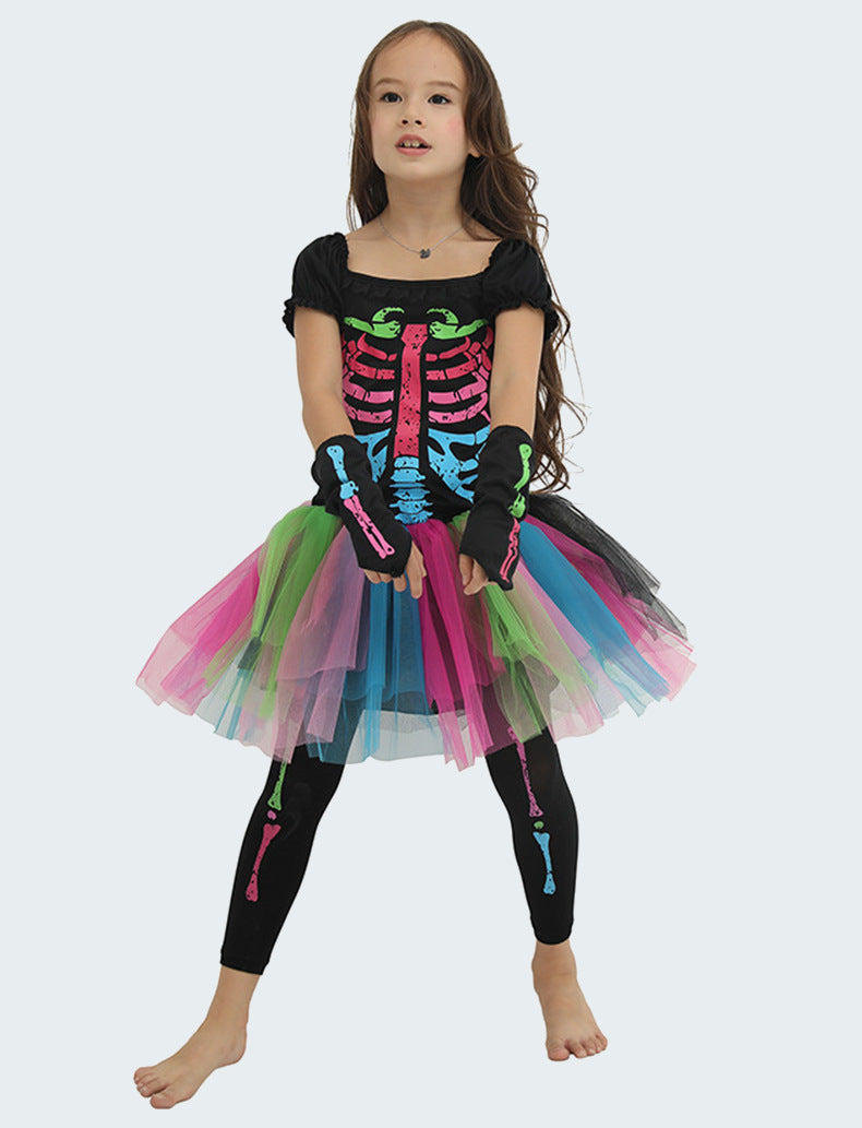 Colorful Punk Skull Costume Halloween jumpsuit Halloween New Skull Skeleton Playing Suit