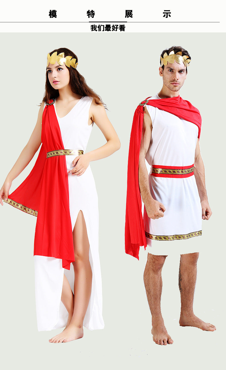 Halloween Masquerade Ancient Egyptian Greek Couple Red Shawl Stage Play Role-Playing Costume Ds Performance Costume