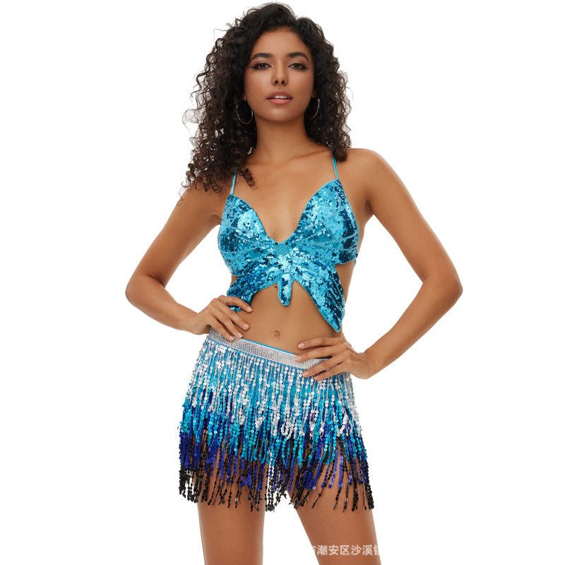 Halloween New Belly Dance Beads Waist Chain 4 Layer Beads Sequins Dance Performance Hip Towel Tassel Waist Seal Belt