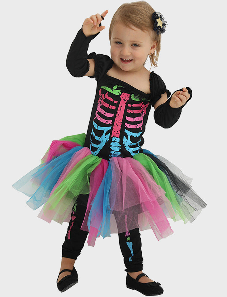 Colorful Punk Skull Costume Halloween jumpsuit Halloween New Skull Skeleton Playing Suit