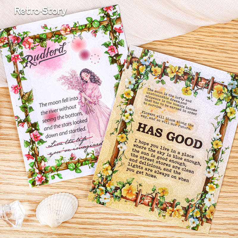 Retrostory Flower Ladder Pastoral Fresh Creative Stickers Decorative Stickers Children's Landscaping Material Journal Stickers