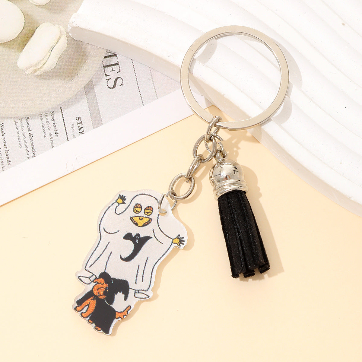 New Halloween Funny Acrylic Keychain Bat Pumpkin Head Witch Tassel Pendant Bag Accessories Pendant