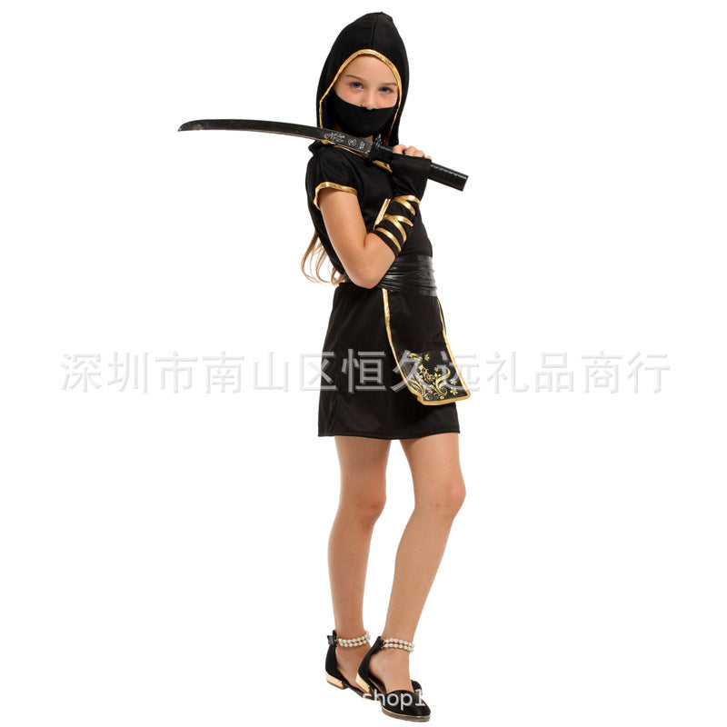 Halloween Costume G-0372 Black Gold Ninja Girl Masquerade Cosplay Girl Ninja Show Costume