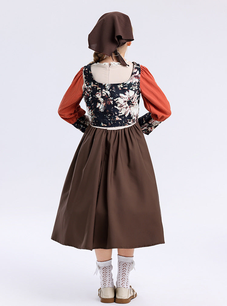 Foreign Trade Supply Medieval Pastoral Style Farm Girl Dress Retro Oil Painting Style Halloween Children's Clothing