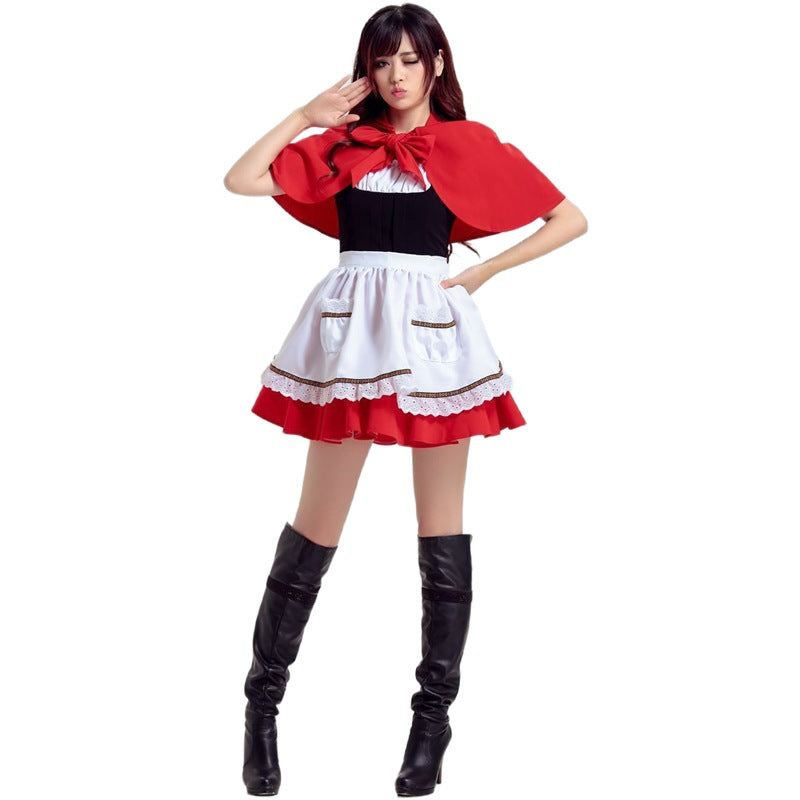 Adult Female Halloween Cosplay Little Red Riding Hood Costume Fairy Tale Role-Playing Dress Grandma Wolf Cape