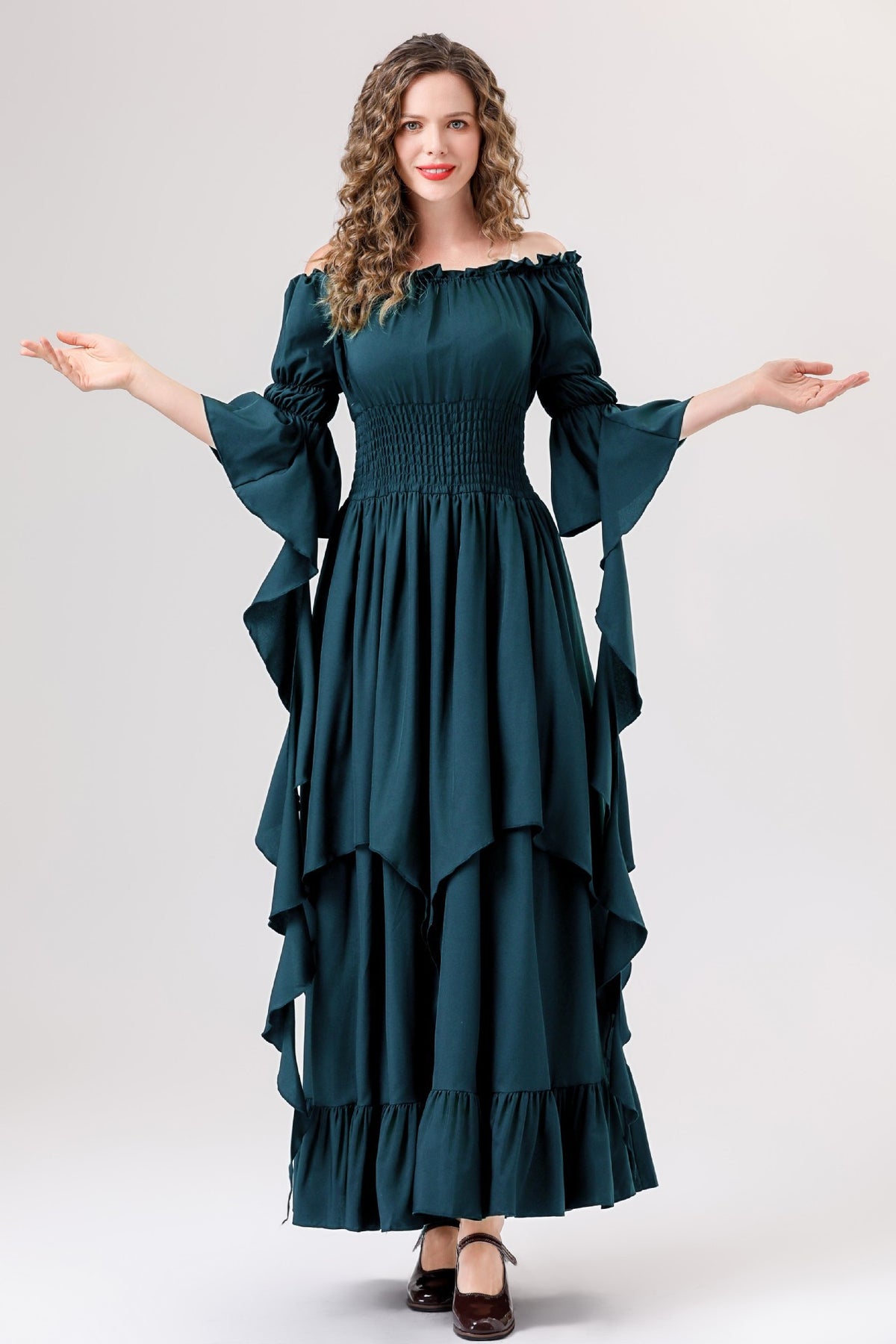 Halloween Medieval Renaissance Retro Dress European and American Square Collar Bundle Waist Dress Stage Performance Costume