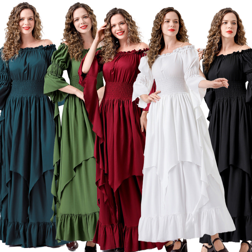 Halloween Medieval Renaissance Retro Dress European and American Square Collar Bundle Waist Dress Stage Performance Costume