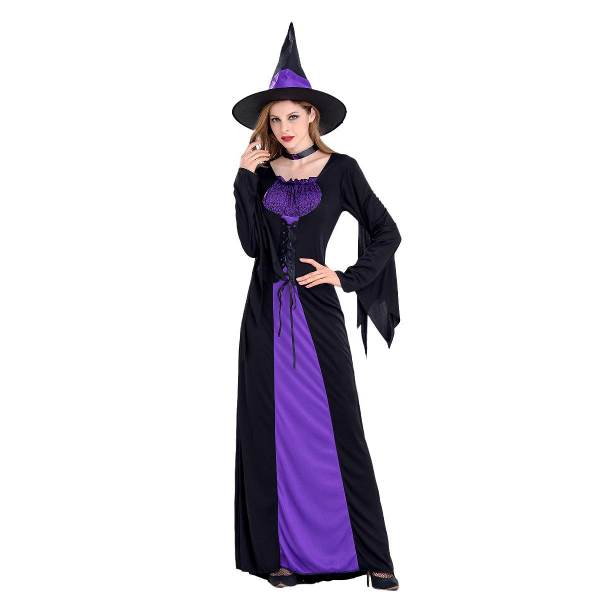 Amazon Cross-Border Halloween Purple Witch Costume Magician Long Skirt Wizard Cosplay Stage Performance Costume