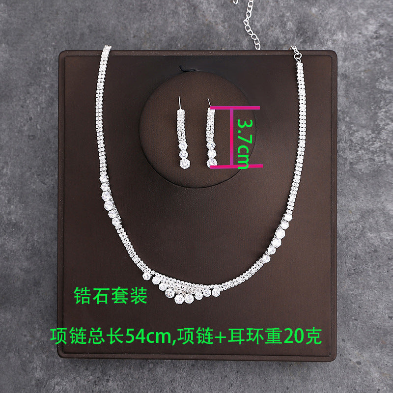 Korean Bride Necklace Earrings Two-piece Decorations Wedding Yarn Wedding Jewelry Wedding Accessories Dance Studio