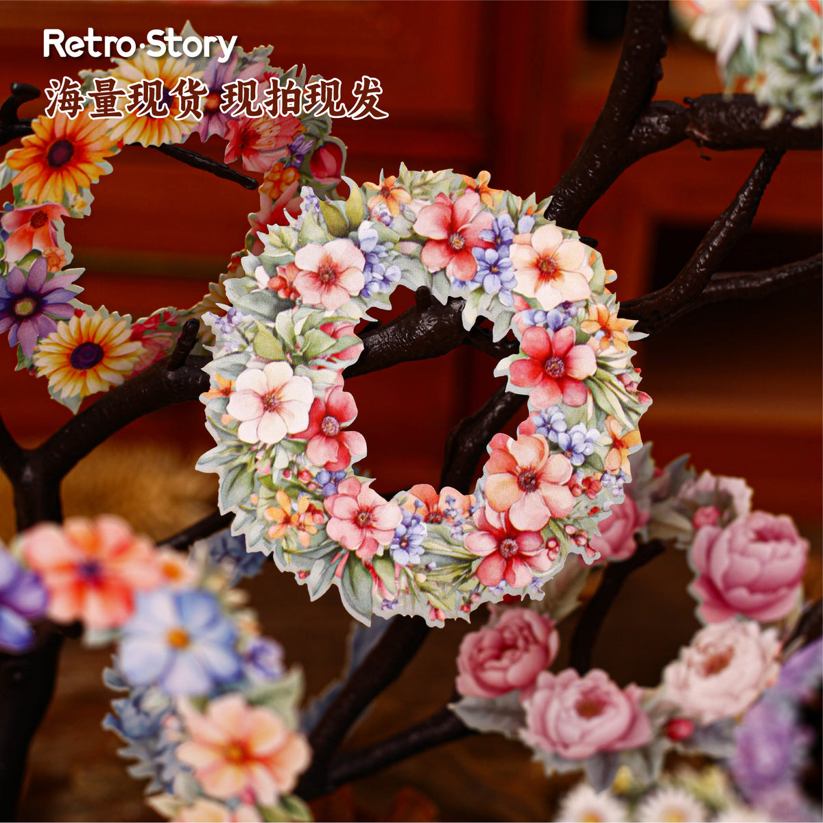 Retrostory Garland Series Pet Hard Cardboard Stickers Creative Pastoral Decoration Collage Material Landscaping Stickers