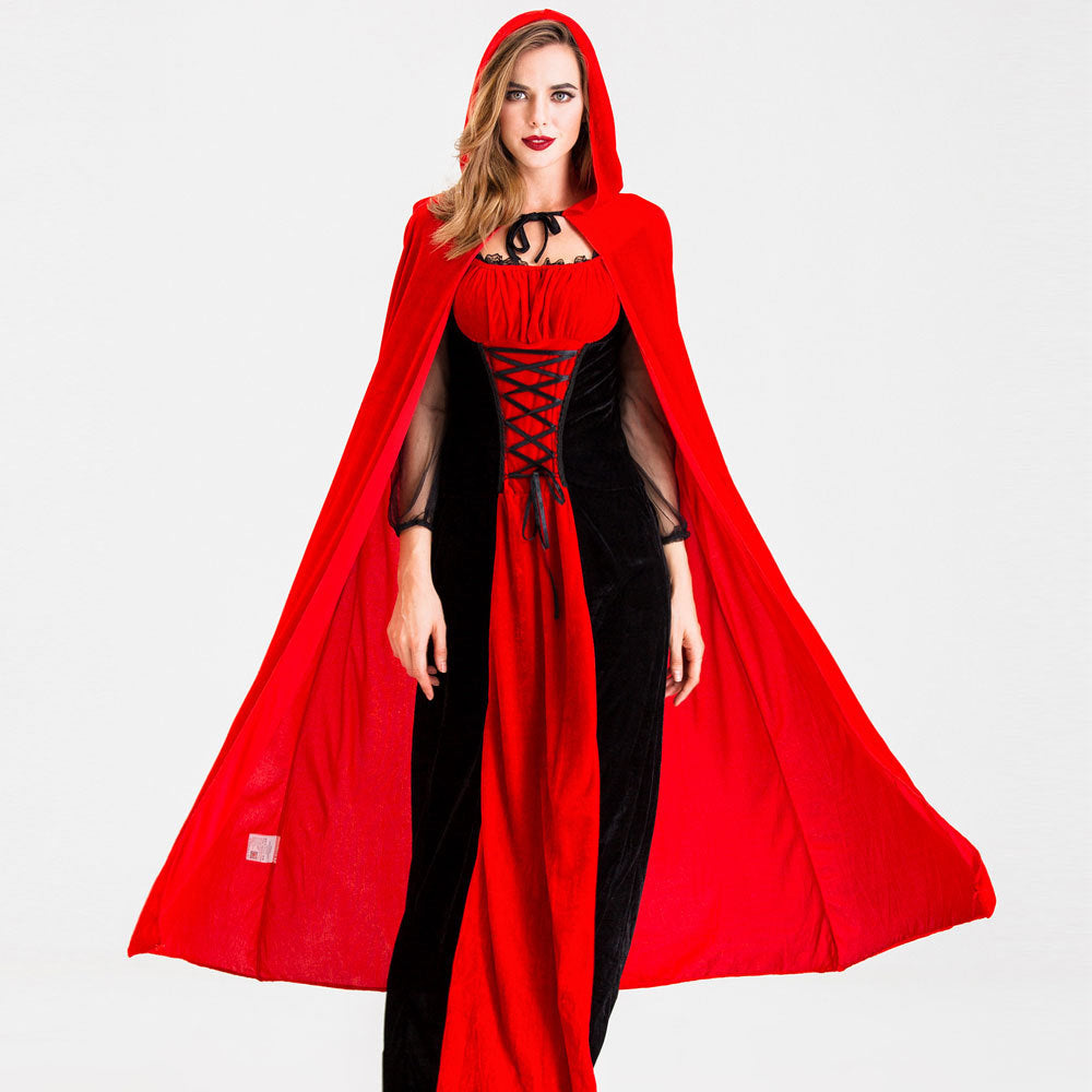 Halloween Retro Palace Dress Little Red Riding Hood Long Dress Cosplay Queen Character Performance Costume