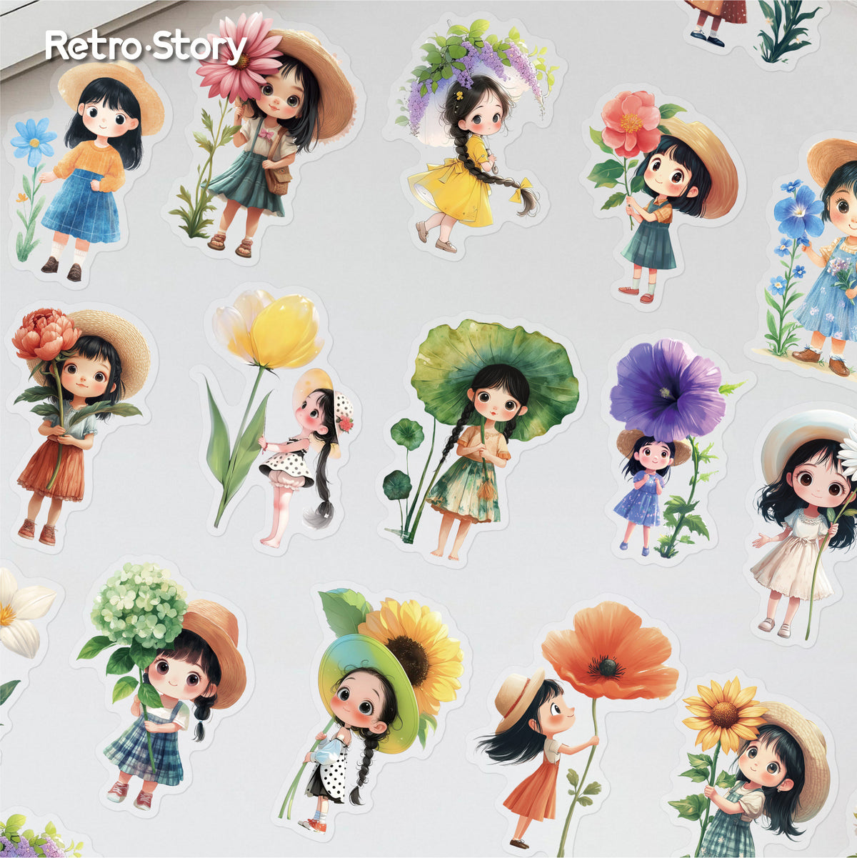 Retrostory Hibiscus Series Stickers Creative Sticker Paper Cute Material Decoration for Journaling Background Scenery Stickers