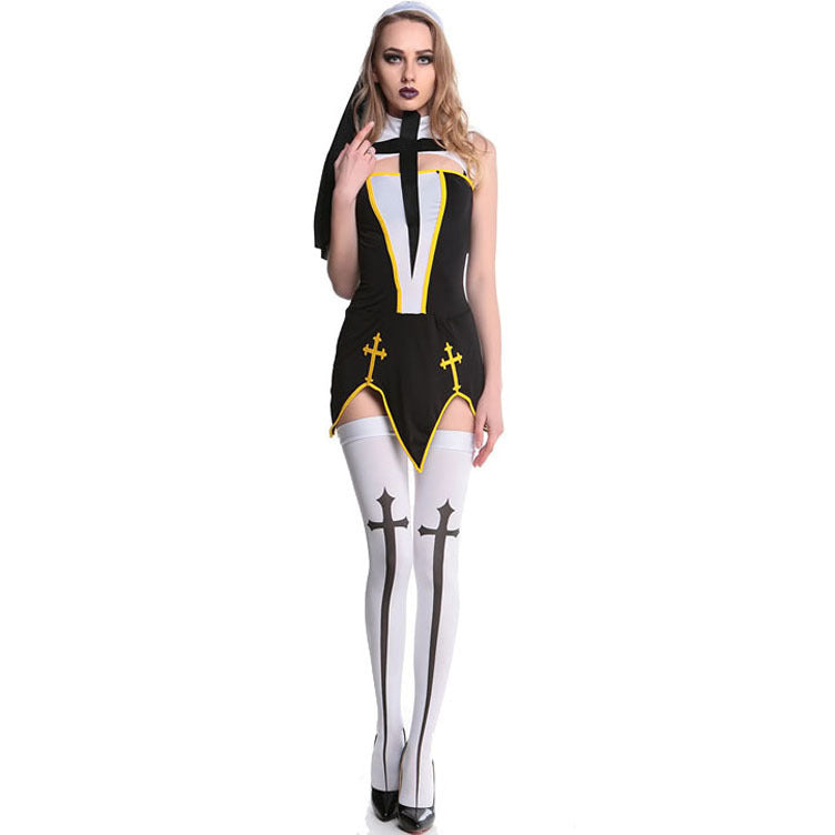 S-Xl Halloween Nun Clothes Adult Female Cross Cos Performance Clothes Nun Performance Clothes Game Uniforms