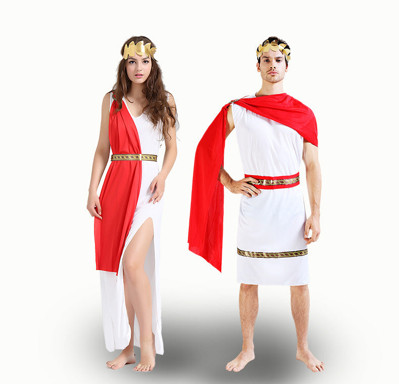 Halloween Masquerade Ancient Egyptian Greek Couple Red Shawl Stage Play Role-Playing Costume Ds Performance Costume
