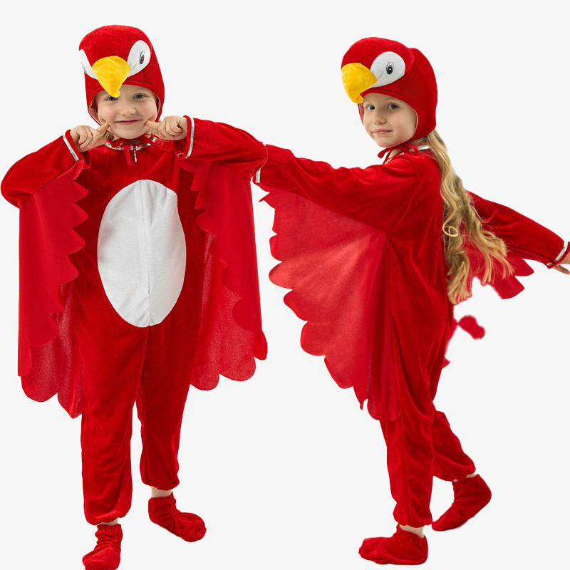Halloween Children's Performance Costume Cartoon Animal One-piece Costume Blue Red Parrot COS Performance Costume