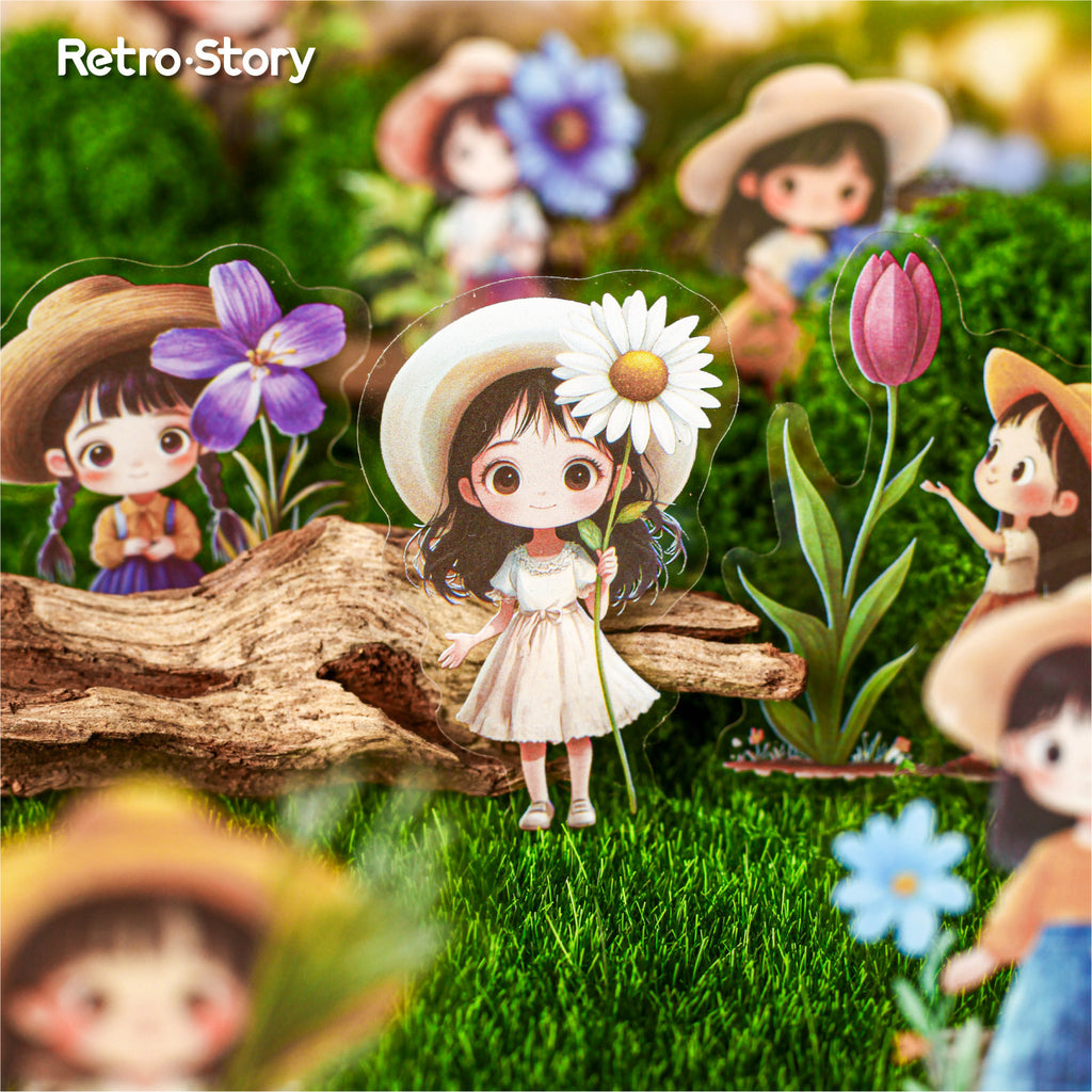 Retrostory Hibiscus Series Stickers Creative Sticker Paper Cute Material Decoration for Journaling Background Scenery Stickers