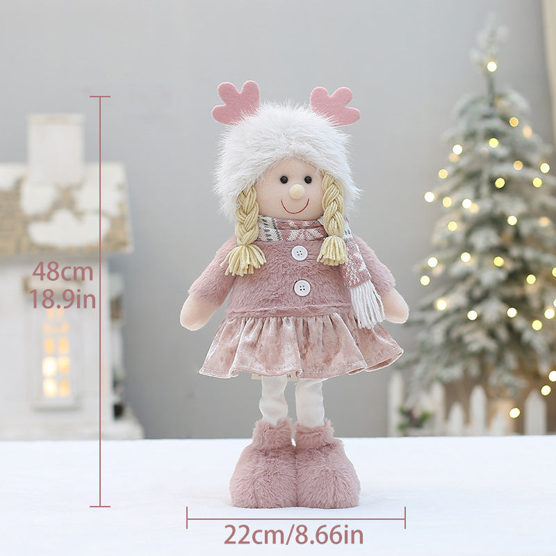 Cross Border Christmas Decorations Pink Antlers Doll Fabric Boys and Girls Doll Standing Doll Desktop Ornaments