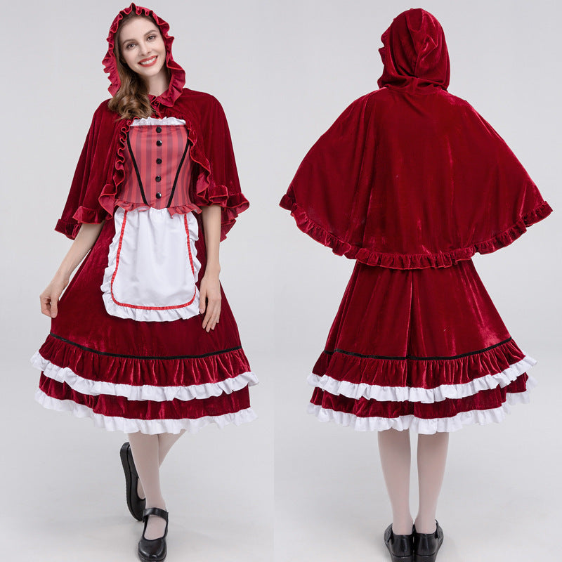 Halloween Retro Palace Dress Little Red Riding Hood Long Dress Cosplay Queen Character Performance Costume
