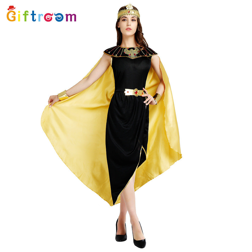 Halloween Holiday Party Egyptian Pharaoh Queen Cosplay Costume Gold Cloak Stage Performance Props Costumes