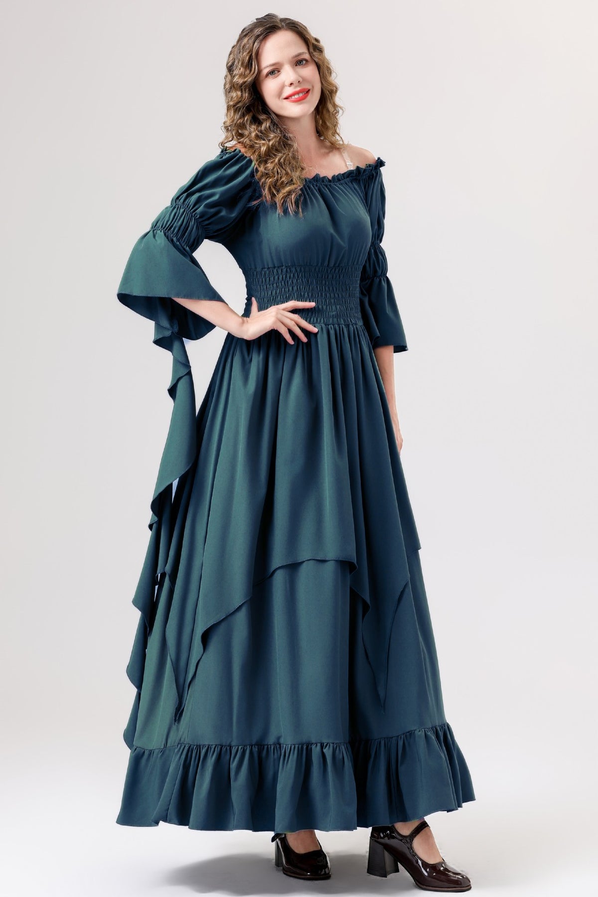 Halloween Medieval Renaissance Retro Dress European and American Square Collar Bundle Waist Dress Stage Performance Costume