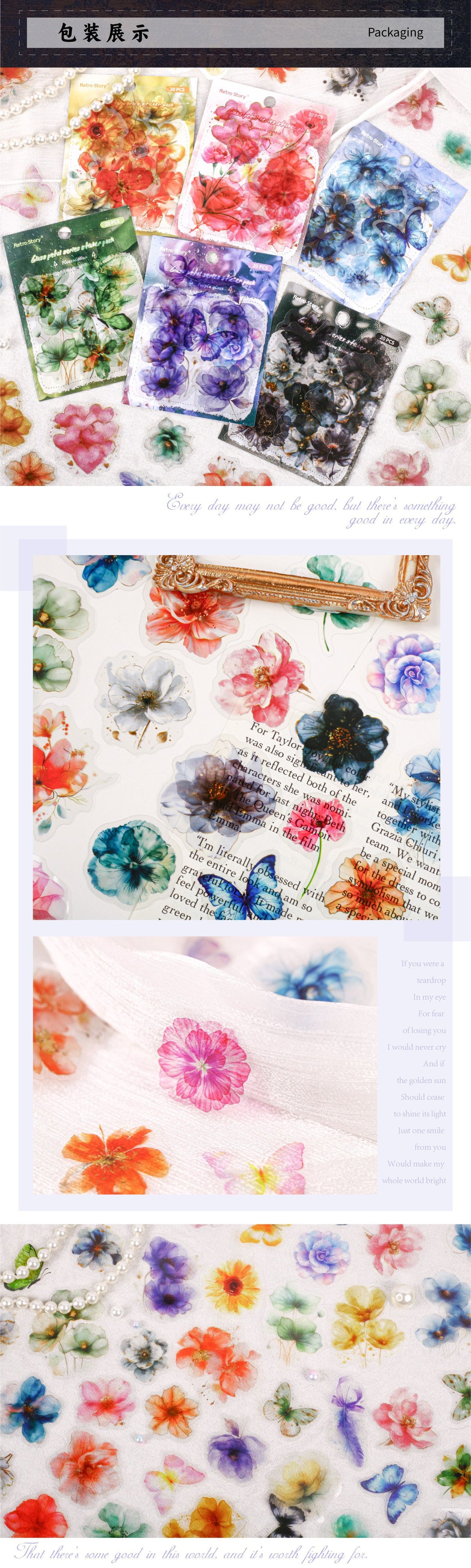 Retrostory Glass Petal Series Pet Notebook Base Decorative Sticker Paper Package Creative Scene Landscaping Sticker