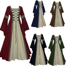 Large Size Halloween European and American Popular Women's Medieval Vintage Hooded Dress Square Collar Trumpet Sleeve Large Dress