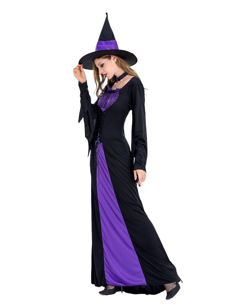 Amazon Cross-Border Halloween Purple Witch Costume Magician Long Skirt Wizard Cosplay Stage Performance Costume
