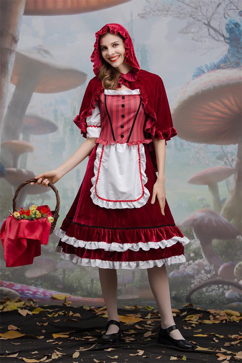 European and American New Halloween Little Red Riding Hood Cos Role-Playing Anime Party Costume Little Red Riding Hood Performance Outfit
